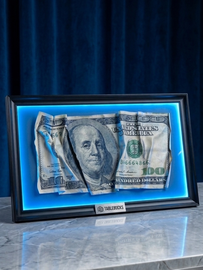 Рамка с купюрой $100 с синей подсветкой Tablebucks